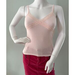 Vintage Y2k Baby Pink Lace Tank Top Cami Camisole size Junior XXS